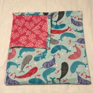 🐬💕🐟Narwhals, Fish, and Hearts. Double Print Fleece Blanket for Children.